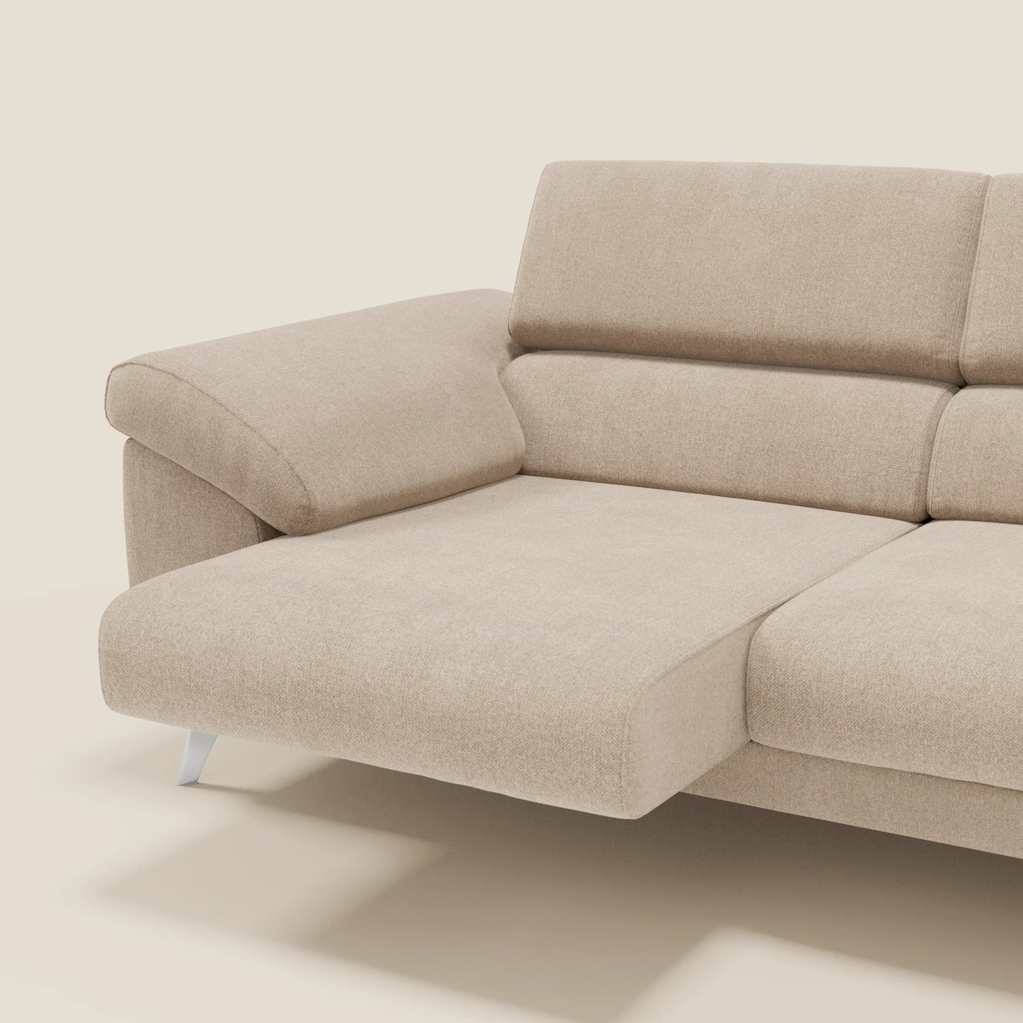 Donatello divano con sedute allungabili braccioli contenitore e poggiatesta reclinabili in tessuto smacchiabile T23 beige