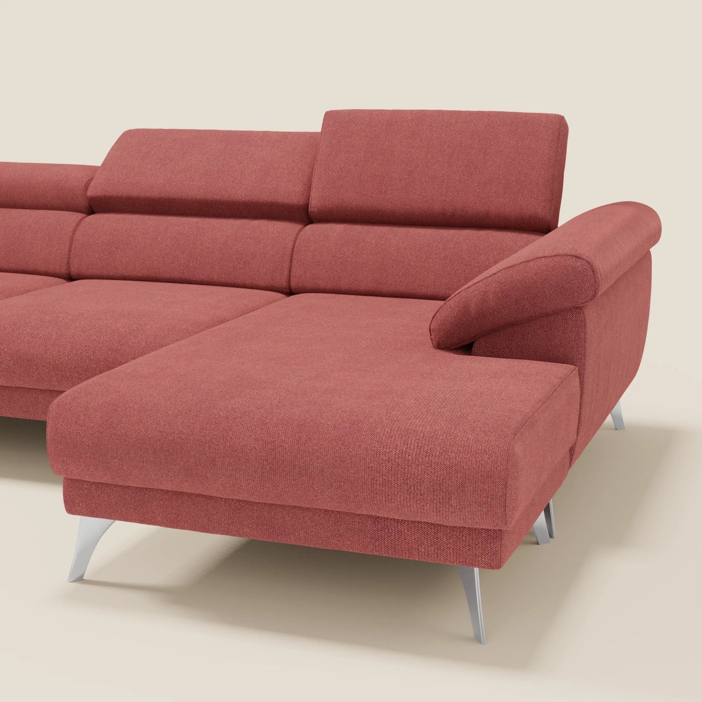 Donatello Divano angolare con sedute scorrevoli braccioli contenitore e poggiatesta in tessuto morbido smacchiabile T23 rosso ciliegia