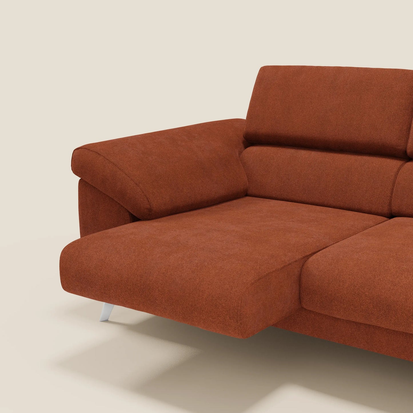 Donatello divano con 3 sedute allungabili braccioli contenitore e poggiatesta reclinabili in tessuto smacchiabile T23 arancione ruggine
