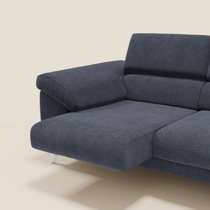 Donatello divano con 3 sedute allungabili braccioli contenitore e poggiatesta reclinabili in tessuto smacchiabile T23 blu ardesia