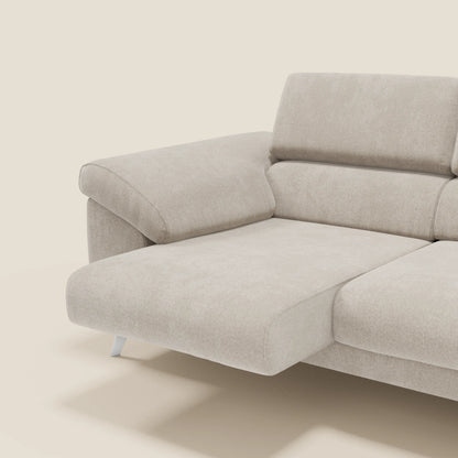 Donatello divano con 3 sedute allungabili braccioli contenitore e poggiatesta reclinabili in tessuto smacchiabile T23 panna