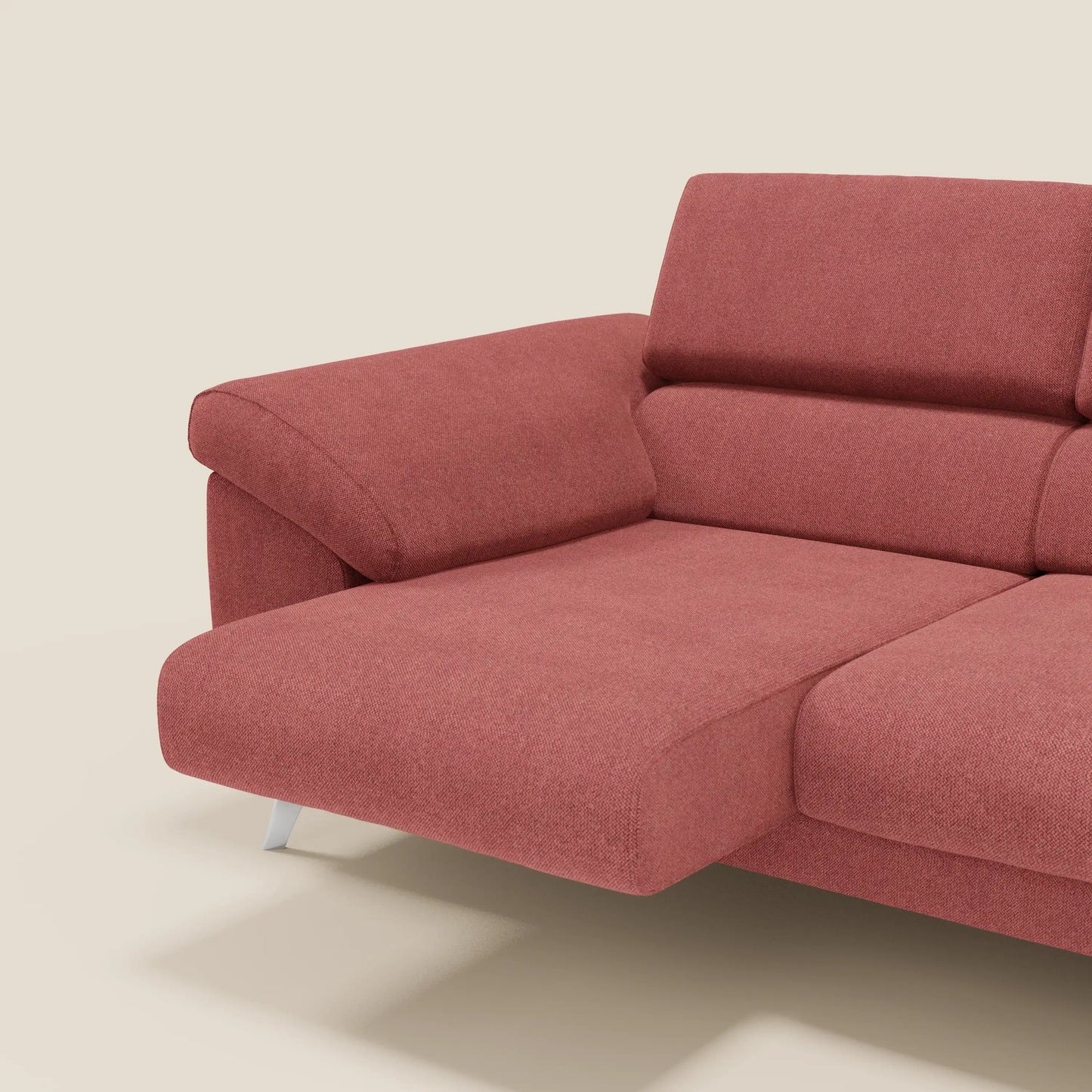 Donatello divano con 3 sedute allungabili braccioli contenitore e poggiatesta reclinabili in tessuto smacchiabile T23 rosso ciliegia