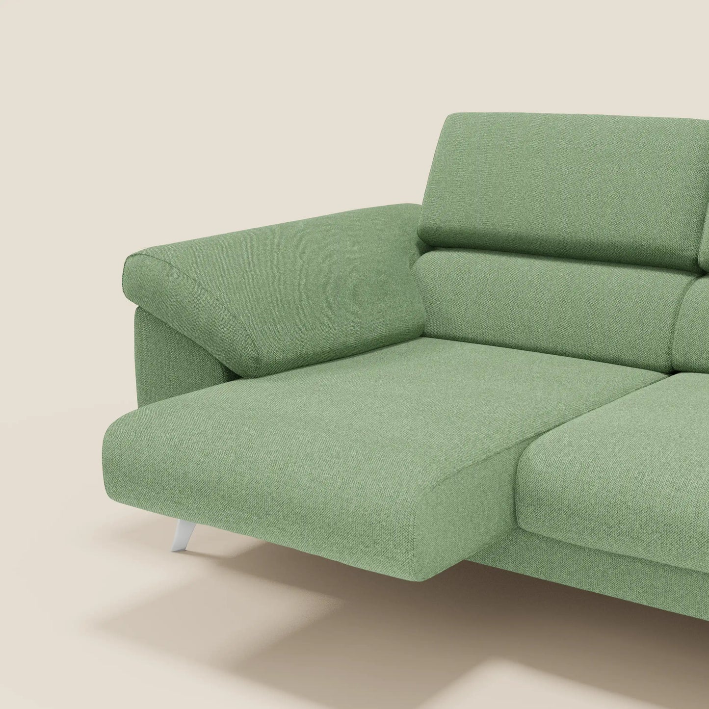 Donatello divano con 3 sedute allungabili braccioli contenitore e poggiatesta reclinabili in tessuto smacchiabile T23 menta