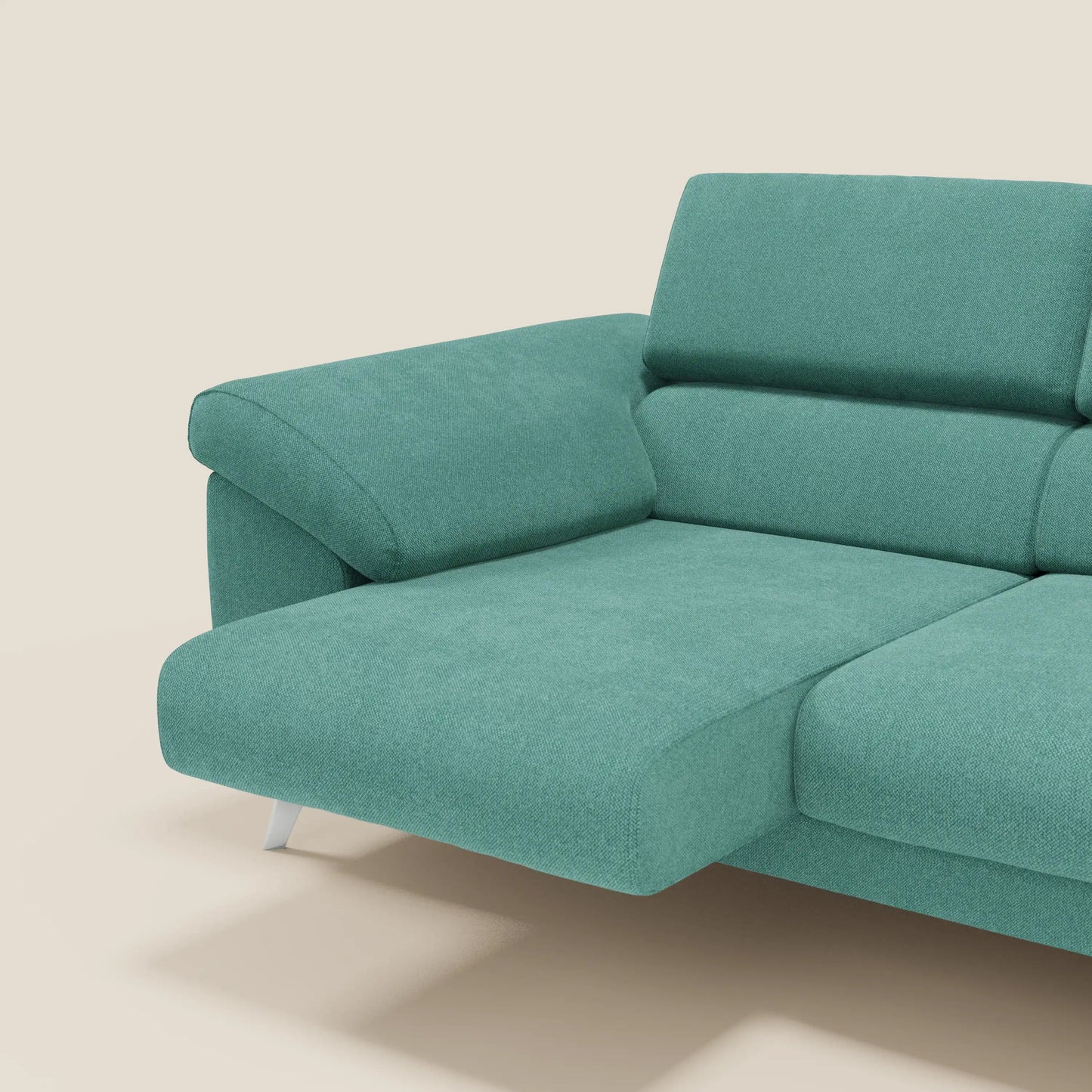 Donatello divano con 3 sedute allungabili braccioli contenitore e poggiatesta reclinabili in tessuto smacchiabile T23 verde acqua