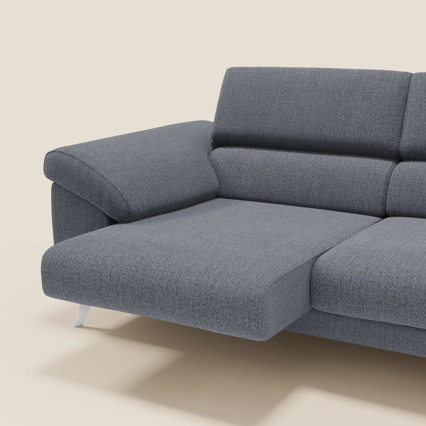 Donatello divano con sedute allungabili braccioli contenitore e poggiatesta reclinabili in tessuto smacchiabile T23 blu grafite