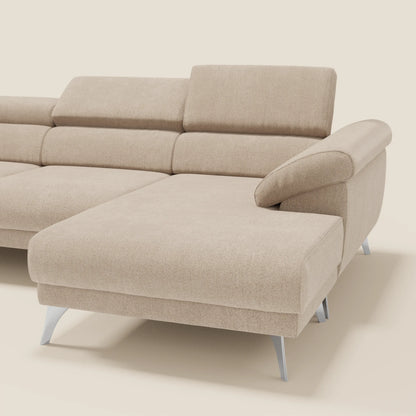 Donatello Divano angolare con sedute scorrevoli braccioli contenitore e poggiatesta in tessuto morbido smacchiabile T23 beige