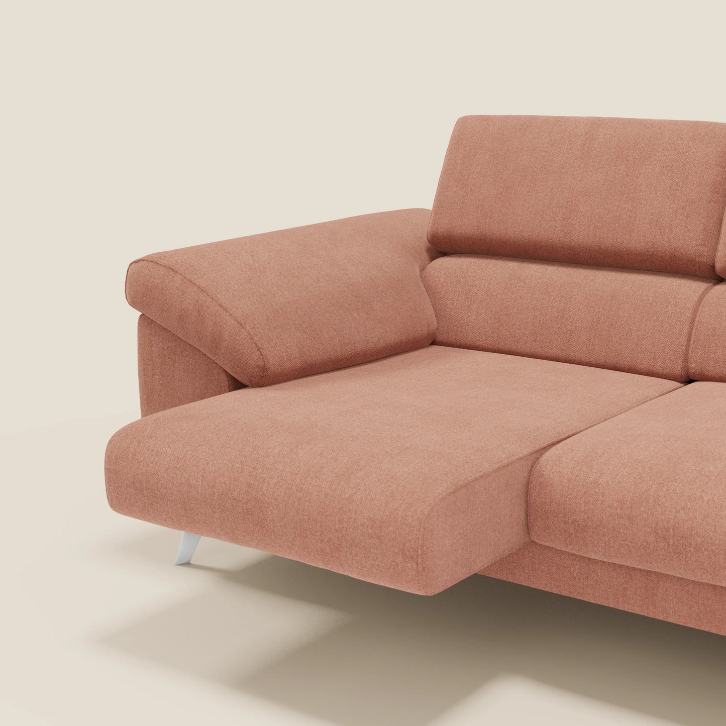 Donatello divano con 3 sedute allungabili braccioli contenitore e poggiatesta reclinabili in tessuto smacchiabile T23 pesca