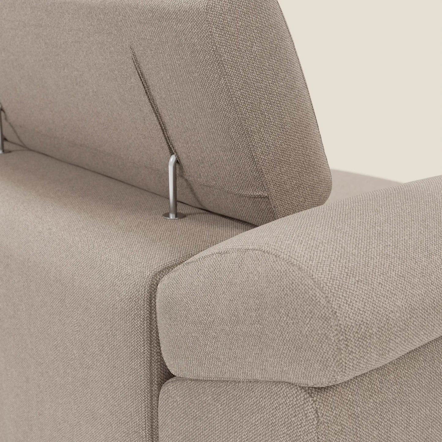 Donatello divano con 3 sedute allungabili braccioli contenitore e poggiatesta reclinabili in tessuto smacchiabile T23 tortora