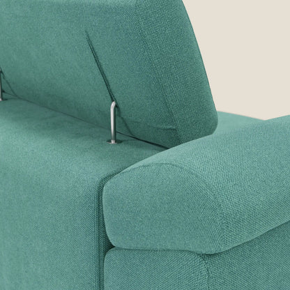 Donatello divano con 3 sedute allungabili braccioli contenitore e poggiatesta reclinabili in tessuto smacchiabile T23 verde acqua