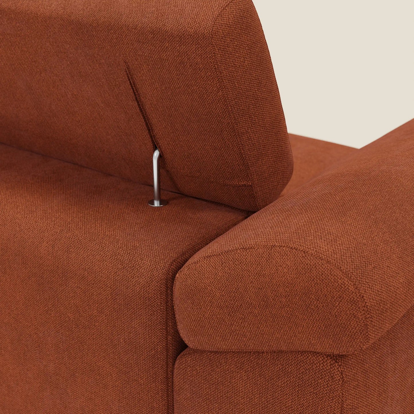 Donatello Divano angolare con sedute scorrevoli braccioli contenitore e poggiatesta in tessuto morbido smacchiabile T23 arancione ruggine