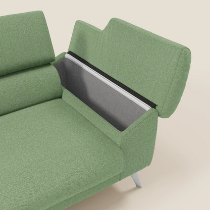 Donatello divano con sedute allungabili braccioli contenitore e poggiatesta reclinabili in tessuto smacchiabile T23 menta