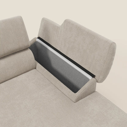 Donatello Divano angolare con sedute scorrevoli braccioli contenitore e poggiatesta in tessuto morbido smacchiabile T23 panna