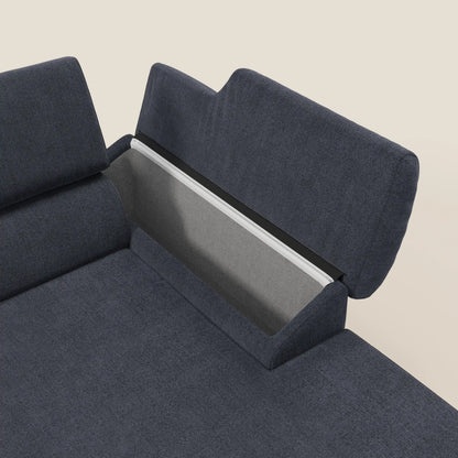 Donatello Divano angolare con sedute scorrevoli braccioli contenitore e poggiatesta in tessuto morbido smacchiabile T23 blu ardesia