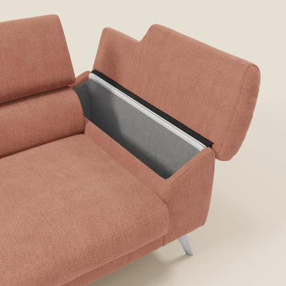 Donatello divano con sedute allungabili braccioli contenitore e poggiatesta reclinabili in tessuto smacchiabile T23 pesca