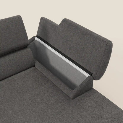 Donatello Divano angolare con sedute scorrevoli braccioli contenitore e poggiatesta in tessuto morbido smacchiabile T23 antracite