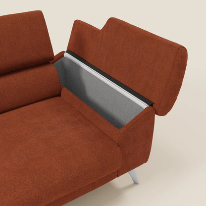Donatello divano con sedute allungabili braccioli contenitore e poggiatesta reclinabili in tessuto smacchiabile T23 arancione ruggine