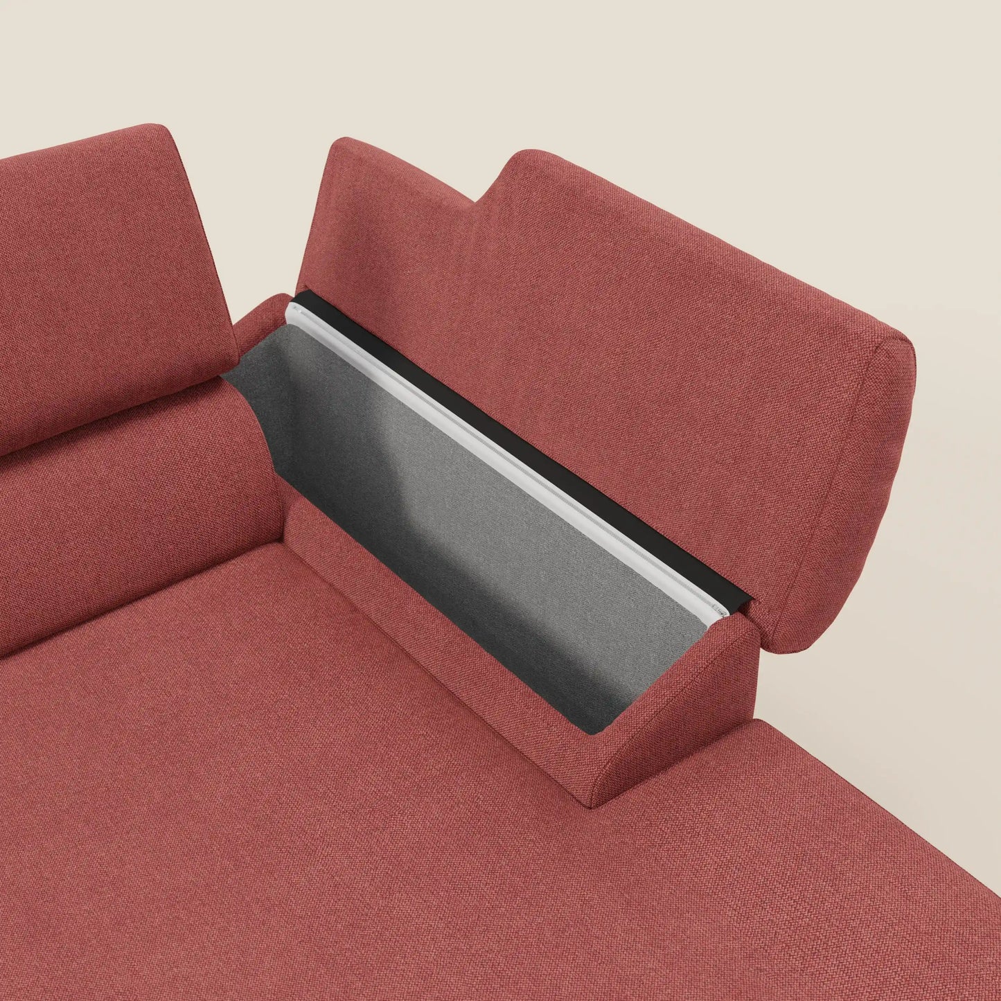 Donatello Divano angolare con sedute scorrevoli braccioli contenitore e poggiatesta in tessuto morbido smacchiabile T23 rosso ciliegia