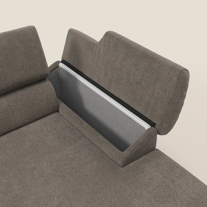 Donatello Divano angolare con sedute scorrevoli braccioli contenitore e poggiatesta in tessuto morbido smacchiabile T23 talpa