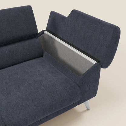 Donatello divano con 3 sedute allungabili braccioli contenitore e poggiatesta reclinabili in tessuto smacchiabile T23 blu ardesia