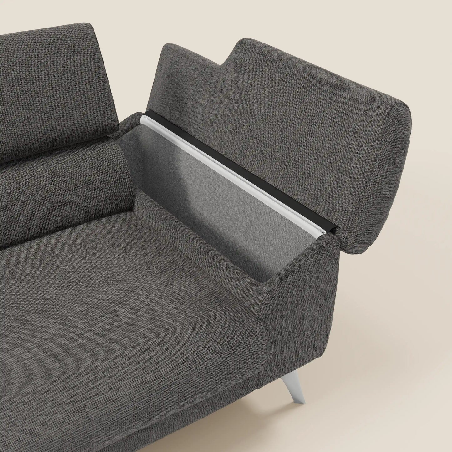 Donatello divano con sedute allungabili braccioli contenitore e poggiatesta reclinabili in tessuto smacchiabile T23 antracite