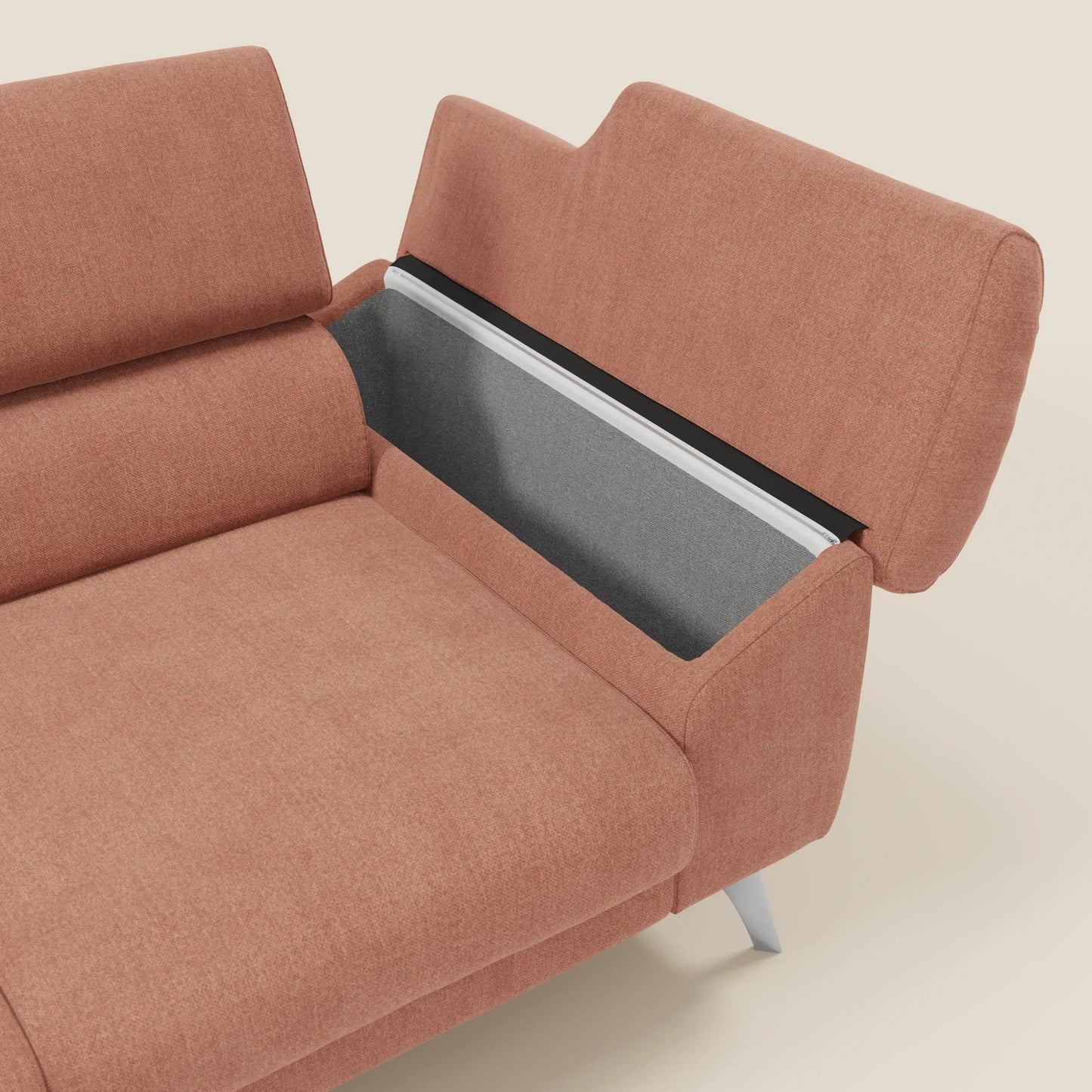 Donatello divano con 3 sedute allungabili braccioli contenitore e poggiatesta reclinabili in tessuto smacchiabile T23 pesca