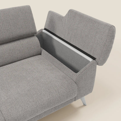 Donatello divano con 3 sedute allungabili braccioli contenitore e poggiatesta reclinabili in tessuto smacchiabile T23 grigio