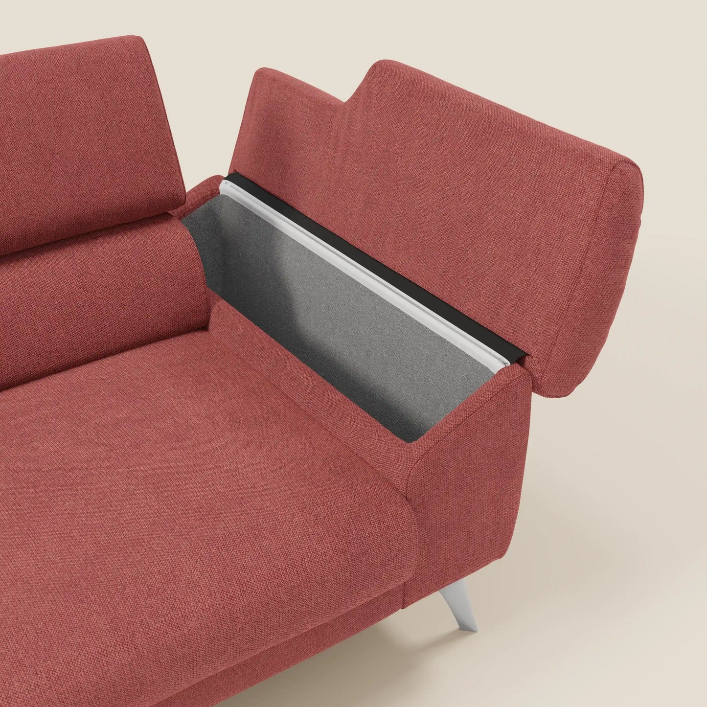 Donatello divano con sedute allungabili braccioli contenitore e poggiatesta reclinabili in tessuto smacchiabile T23 rosso ciliegia