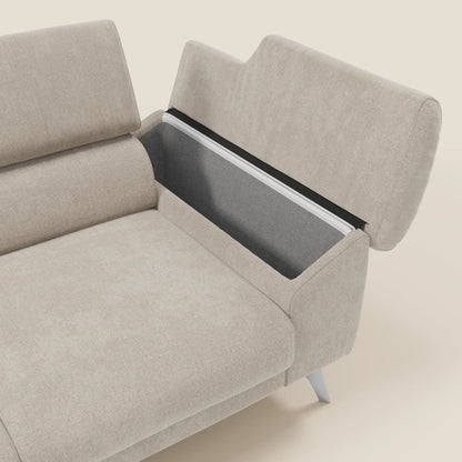 Donatello divano con 3 sedute allungabili braccioli contenitore e poggiatesta reclinabili in tessuto smacchiabile T23 panna