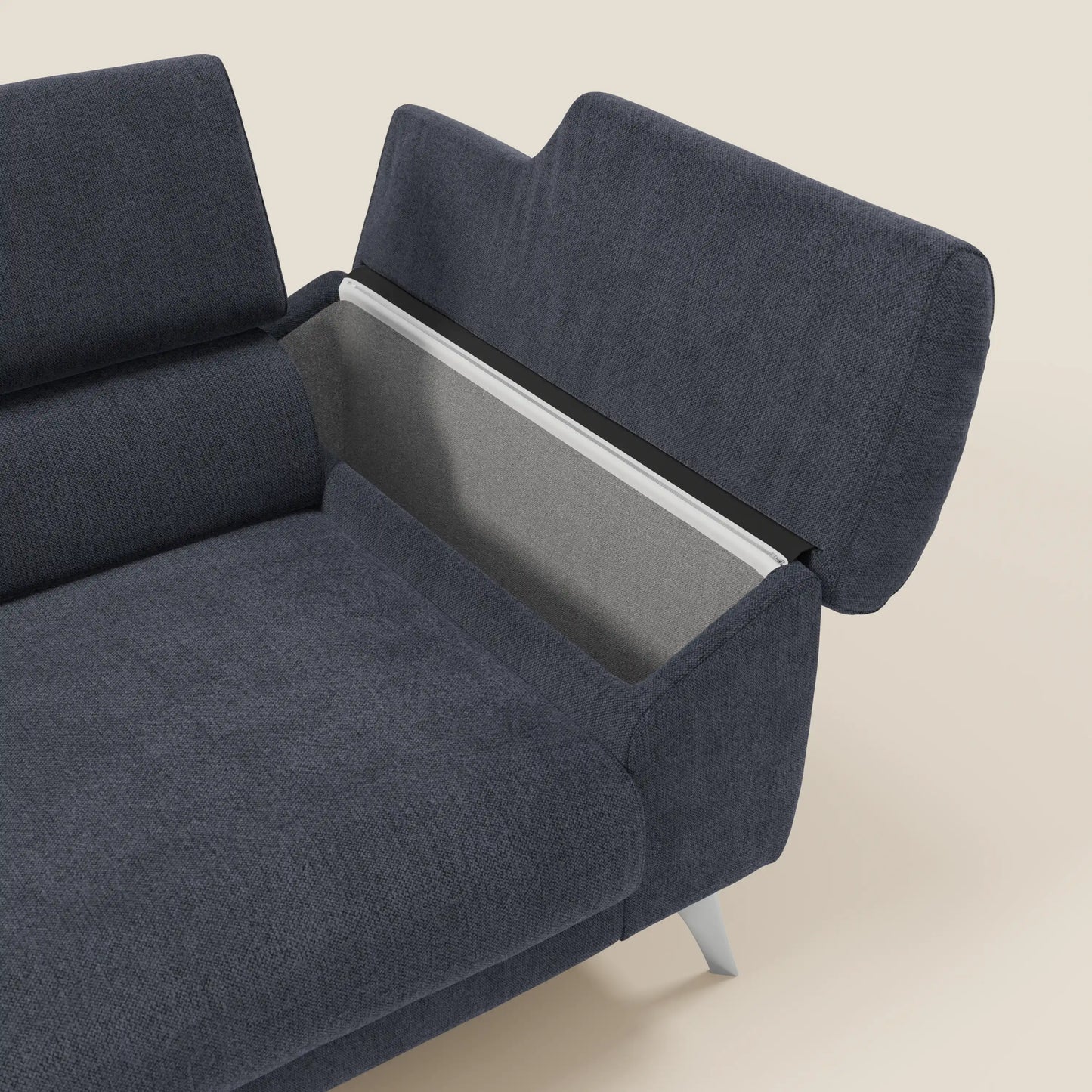 Donatello divano con sedute allungabili braccioli contenitore e poggiatesta reclinabili in tessuto smacchiabile T23 blu ardesia