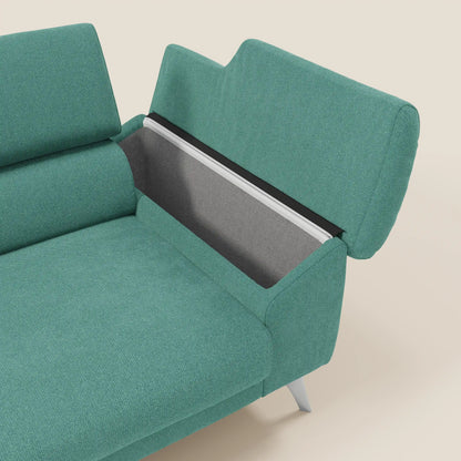 Donatello divano con sedute allungabili braccioli contenitore e poggiatesta reclinabili in tessuto smacchiabile T23 verde acqua