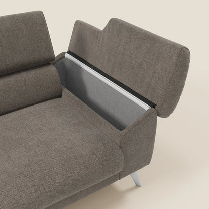 Donatello divano con 3 sedute allungabili braccioli contenitore e poggiatesta reclinabili in tessuto smacchiabile T23 talpa
