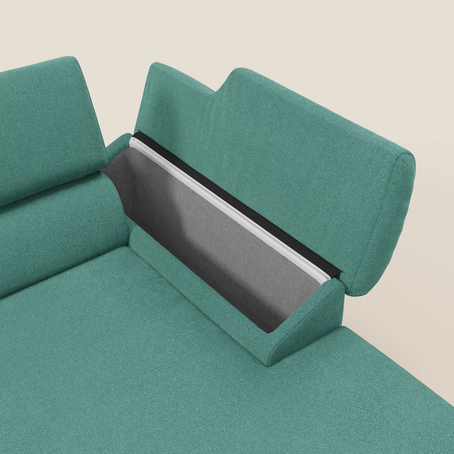 Donatello Divano angolare con sedute scorrevoli braccioli contenitore e poggiatesta in tessuto morbido smacchiabile T23 verde acqua