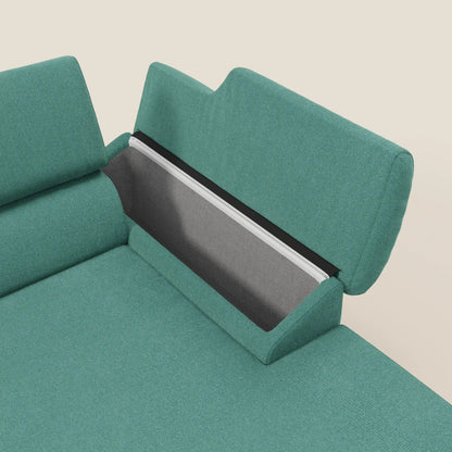 Donatello Divano angolare con sedute scorrevoli braccioli contenitore e poggiatesta in tessuto morbido smacchiabile T23 verde acqua
