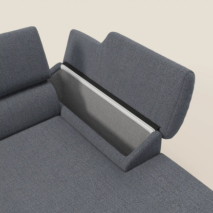 Donatello Divano angolare con sedute scorrevoli braccioli contenitore e poggiatesta in tessuto morbido smacchiabile T23 blu grafite