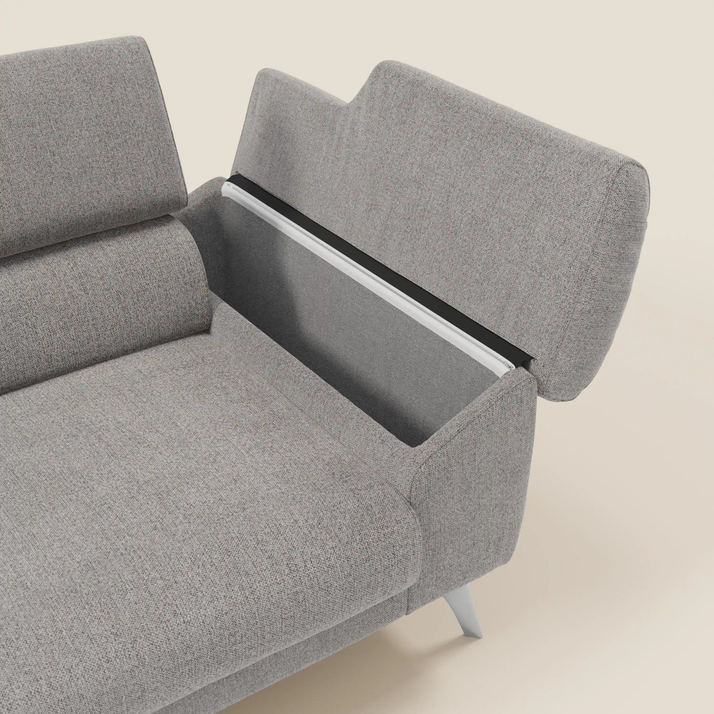 Donatello divano con sedute allungabili braccioli contenitore e poggiatesta reclinabili in tessuto smacchiabile T23 grigio