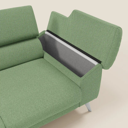 Donatello divano con 3 sedute allungabili braccioli contenitore e poggiatesta reclinabili in tessuto smacchiabile T23 menta