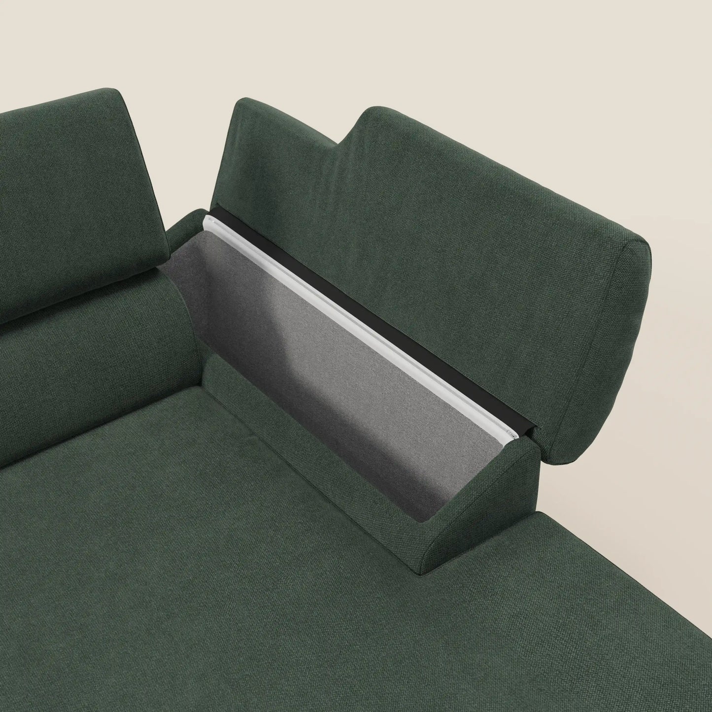 Donatello Divano angolare con sedute scorrevoli braccioli contenitore e poggiatesta in tessuto morbido smacchiabile T23 verde