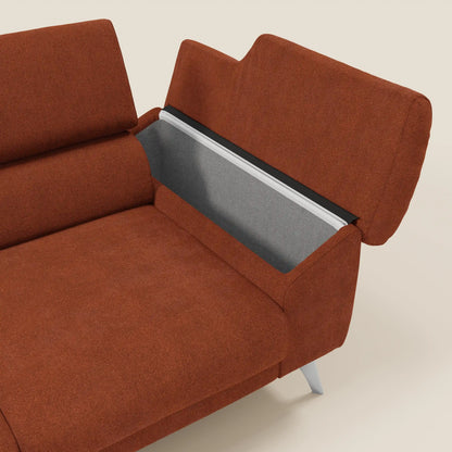 Donatello divano con 3 sedute allungabili braccioli contenitore e poggiatesta reclinabili in tessuto smacchiabile T23 arancione ruggine
