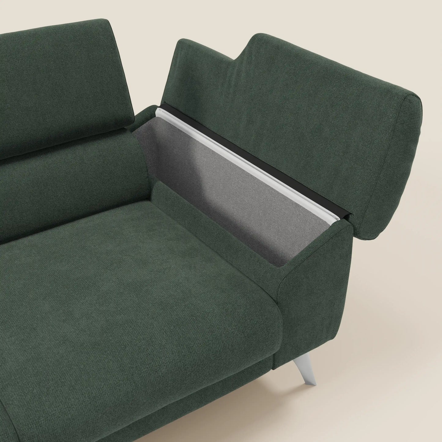Donatello divano con 3 sedute allungabili braccioli contenitore e poggiatesta reclinabili in tessuto smacchiabile T23 verde