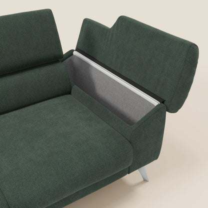 Donatello divano con 3 sedute allungabili braccioli contenitore e poggiatesta reclinabili in tessuto smacchiabile T23 verde