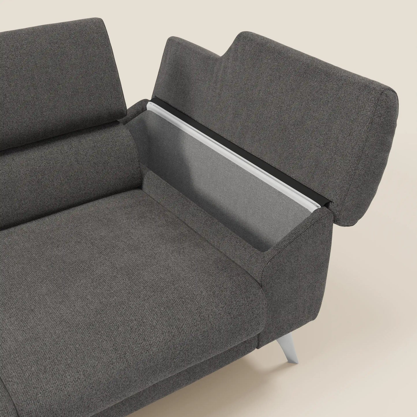 Donatello divano con 3 sedute allungabili braccioli contenitore e poggiatesta reclinabili in tessuto smacchiabile T23 antracite