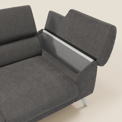 Donatello divano con 3 sedute allungabili braccioli contenitore e poggiatesta reclinabili in tessuto smacchiabile T23 antracite