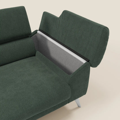 Donatello divano con sedute allungabili braccioli contenitore e poggiatesta reclinabili in tessuto smacchiabile T23 verde