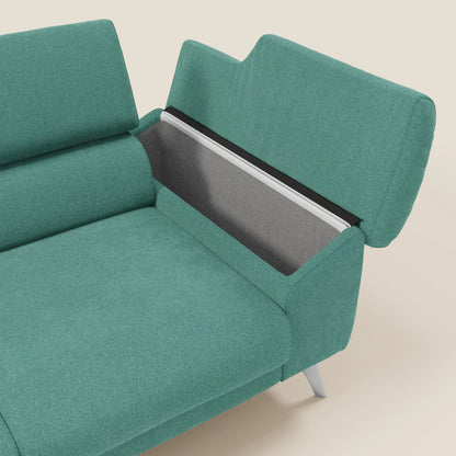 Donatello divano con 3 sedute allungabili braccioli contenitore e poggiatesta reclinabili in tessuto smacchiabile T23 verde acqua