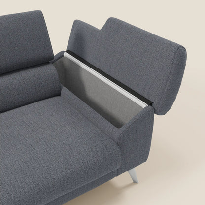 Donatello divano con sedute allungabili braccioli contenitore e poggiatesta reclinabili in tessuto smacchiabile T23 blu grafite