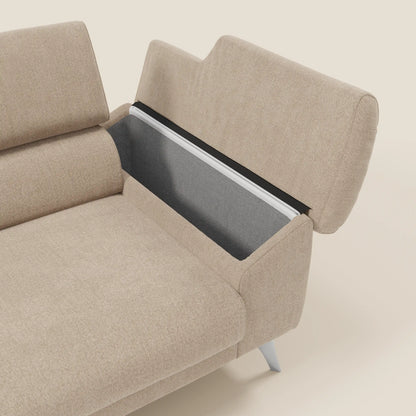 Donatello divano con sedute allungabili braccioli contenitore e poggiatesta reclinabili in tessuto smacchiabile T23 beige