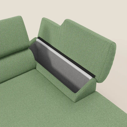 Donatello Divano angolare con sedute scorrevoli braccioli contenitore e poggiatesta in tessuto morbido smacchiabile T23 menta