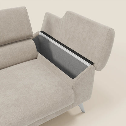 Donatello divano con sedute allungabili braccioli contenitore e poggiatesta reclinabili in tessuto smacchiabile T23 panna