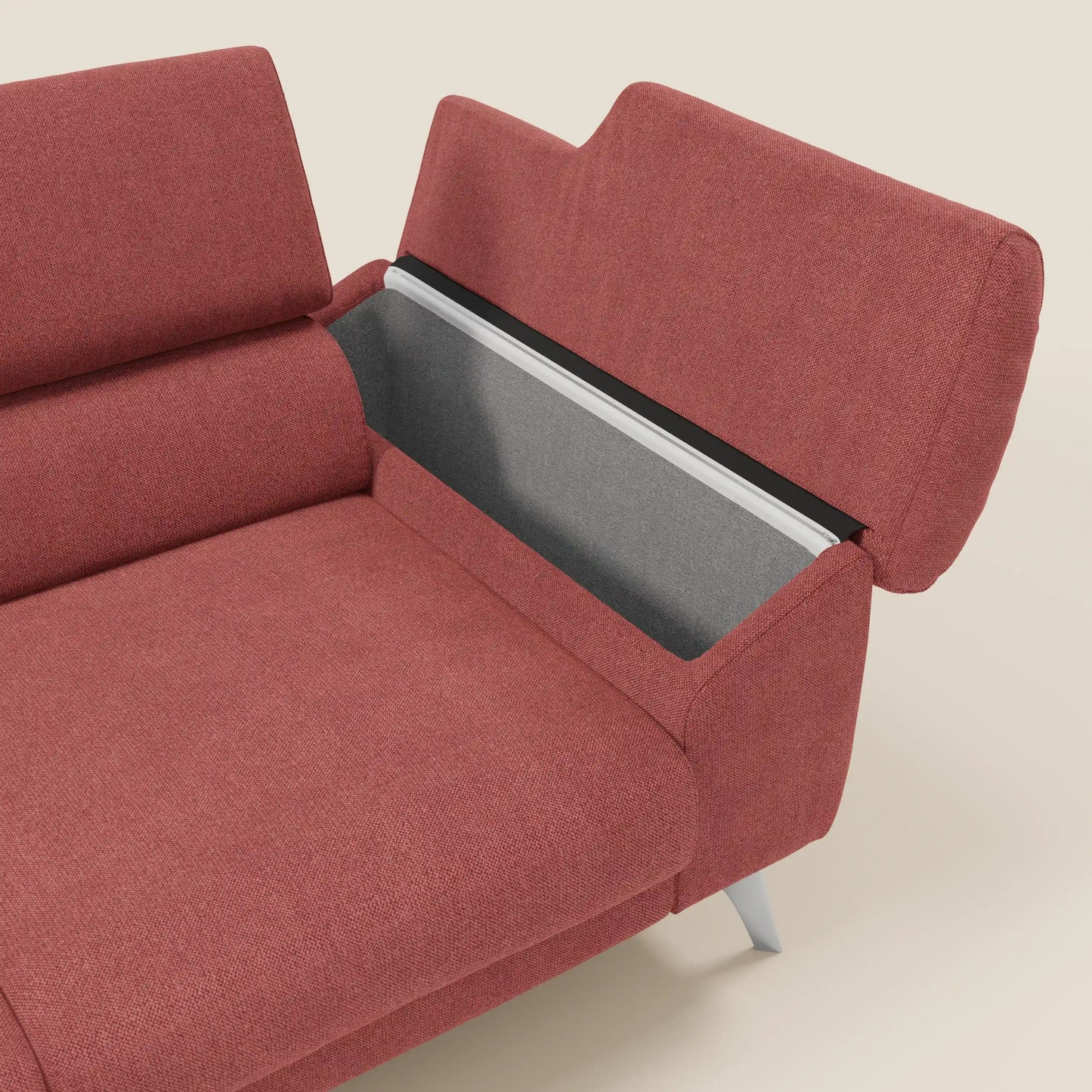 Donatello divano con 3 sedute allungabili braccioli contenitore e poggiatesta reclinabili in tessuto smacchiabile T23 rosso ciliegia