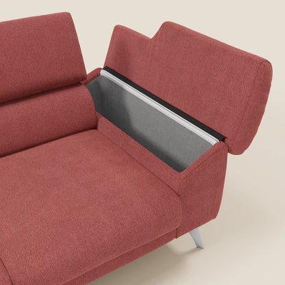 Donatello divano con 3 sedute allungabili braccioli contenitore e poggiatesta reclinabili in tessuto smacchiabile T23 rosso ciliegia